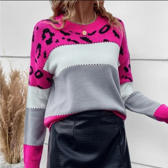 SOLD OUT !New leopard print color block sweater - Picture 3 of 6